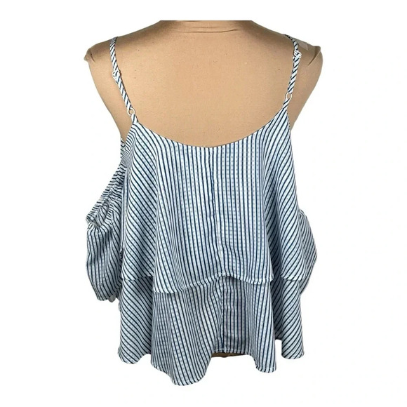 ✨ She+Sky Blue Striped Cold Shoulder Crop Top Medium NWT‎ - Picture 2 of 7